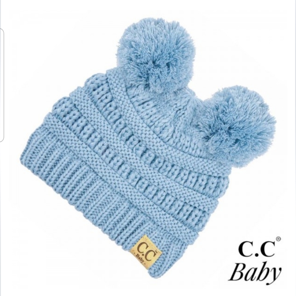 -C.C.Beanie Two Pompom Baby Beanie Blue